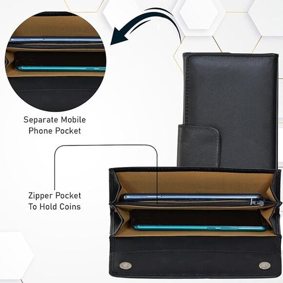 Classic Black Trifold Leather Wallet – Snap Closure with Multiple Card Slots - Picture 4 of 6